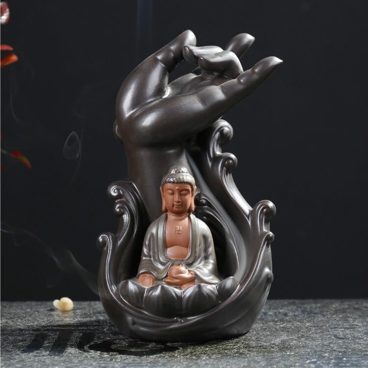 Quemador de Incienso de reflujo, Quemador de Incienso de Mano de Buda Guanyin, incensario de cerámica for el hogar