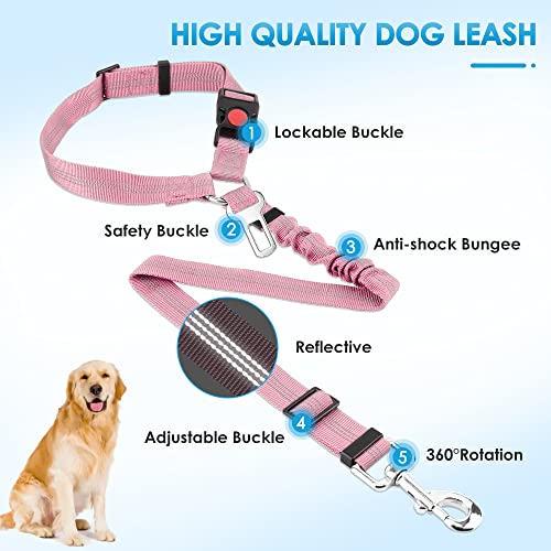 Image of SlowTon Dog Seat Belt for Car, 2 Pack Dog Car Harness Seatbelt with Bungee