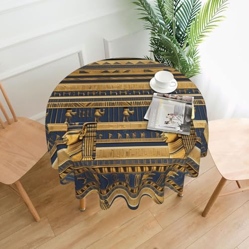 PHAYAH Tovaglia rotonda da 152 cm, motivo affreschi faraonici egiziani, per casa, cucina, sala da pranzo, feste, uso interno ed esterno