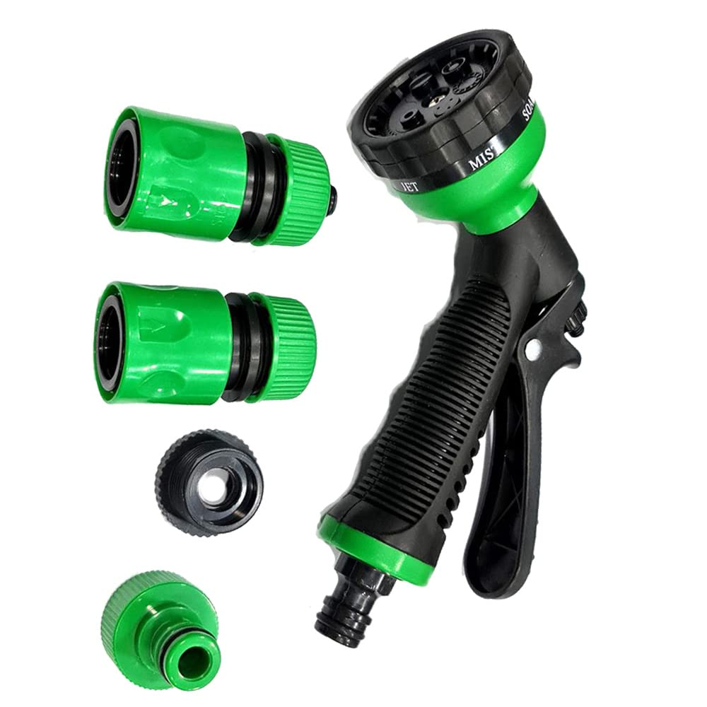 Black And Green Tmz ® Garden Hose Connector Set Spray Gun Water Sprayer And Hose Pipe Fittings 5Pc