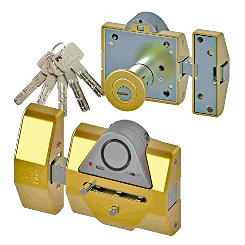 Lince Pack de Cerrojo Reforzado con Alarma 7930RSA y Cilindro Alta Seguridad 35x30 Dorado Llaves...