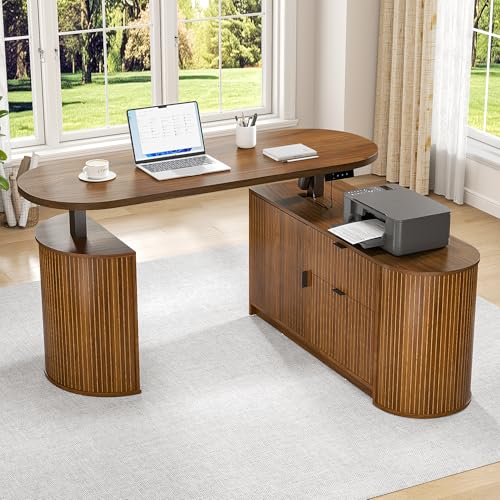 Image of Electric L Shaped Standing Desk, Corner Sit Stand Up Desk, Executive Desk