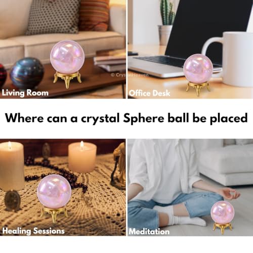 Image of Certified Angel Aura Rose Quartz Crystal Ball for Meditation - Premium Crystal Vastu Items for Home and Feng Shui Items for Good Luck - Ideal for Pooja Supplies and Spiritual Practices (1.5 inch Inch)