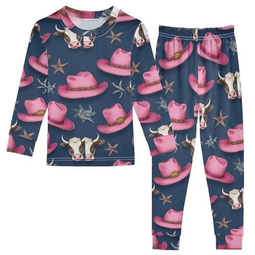 Pajama Sets Long Sleeve Cowboy Hats and Cows Soft Comfy Sleepwear 2 Piece PJS 3-8T