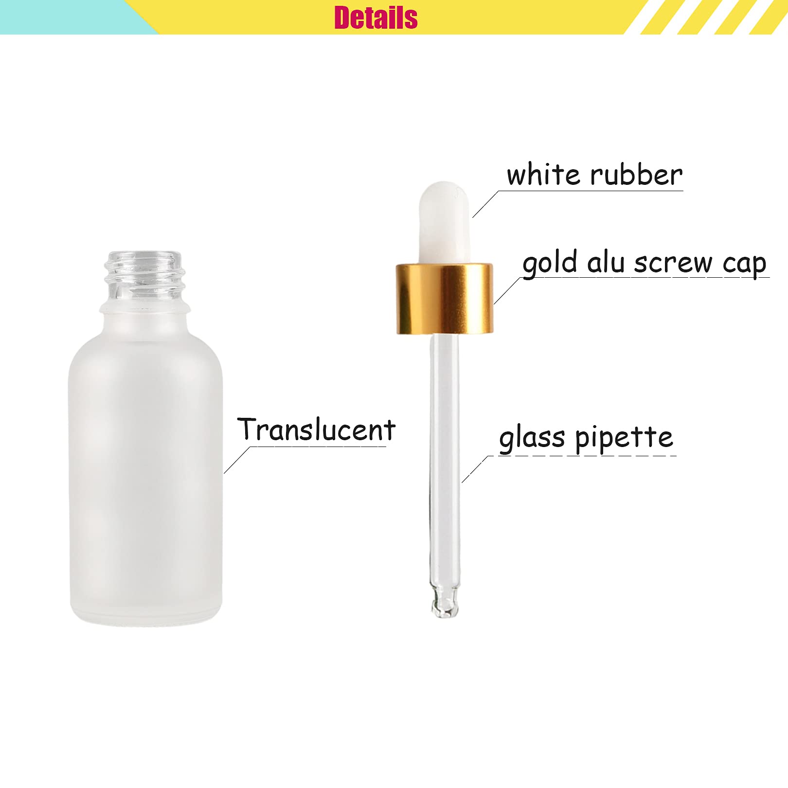 24 Piezas Transparente Mate Frasco Cuentagotas Cristal 30ml, Botellas Cuentagotas con Pipeta de Vidrio Oro, para Fragancias de Aromaterapia de Aceites Esenciales, Masaje, Viaje
