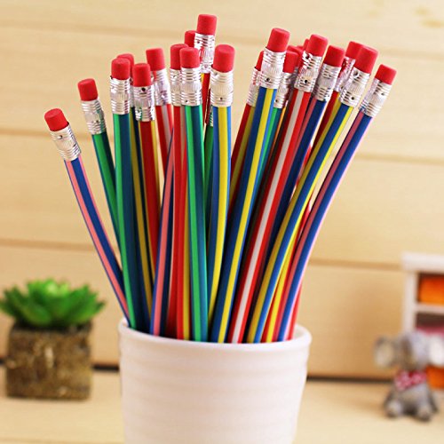 Xshelley 50pcs Colorful 18cm Soft Flexible Bendy Pencils Magic Bend Kids Children School Fun Equipment