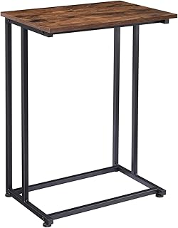 H JINHUI C-Shaped End Table, Sofa Side Table, Mobile Snack Table for Coffee Laptop Tablet, Industrial Style with Metal Frame, Storage Shelf for Living Room, Bedroom, Office, Rustic Brown and Black