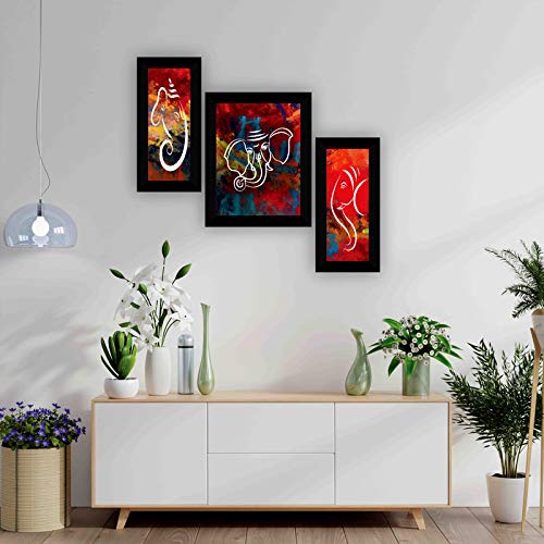Image of SAF paintings Set of 3 Ganesha UV Textured Home Decorative Gift item Framed Painting 13.5 Inch X 22.5 Inch SANFS30417