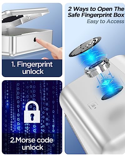 Biometric Fingerprint Storage Box,AICase Portable Cash Jewelry Security Case Lock Box Safe,Combination Lock for Car Home,Office Travel_silver - Image 3