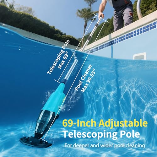MUTAOMAY Cordless Rechargeable Pool Vacuum for Above & In-Ground Pools – 18GPM Suction, 90 Min Runtime, Fast 3H Charge, 69" Detachable Pole – Deep Clean for Spa, Hot Tub, Sand, Leaves, Debris （Green） — view 5