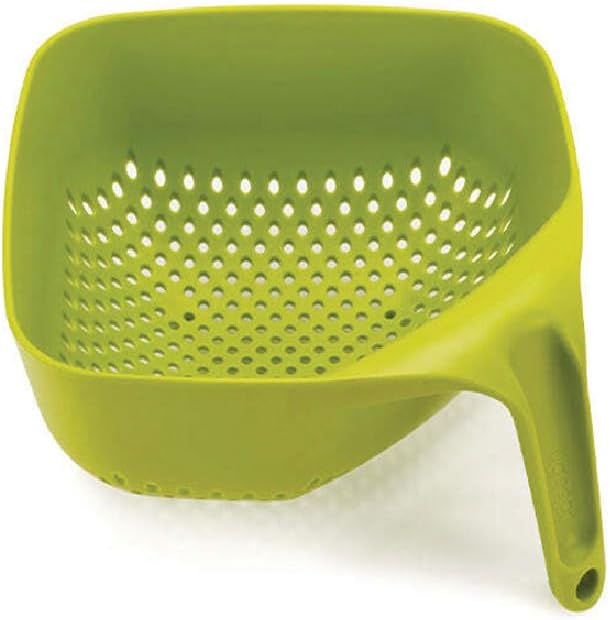 Square Green Colander, Ergonomic Vertical Handle, Excellent Stability, Easy-Pour Square Corners, Large Vertical Draining Holes, Stable Non-Tip Space-Saving Design, Dishwasher-Safe, 40088