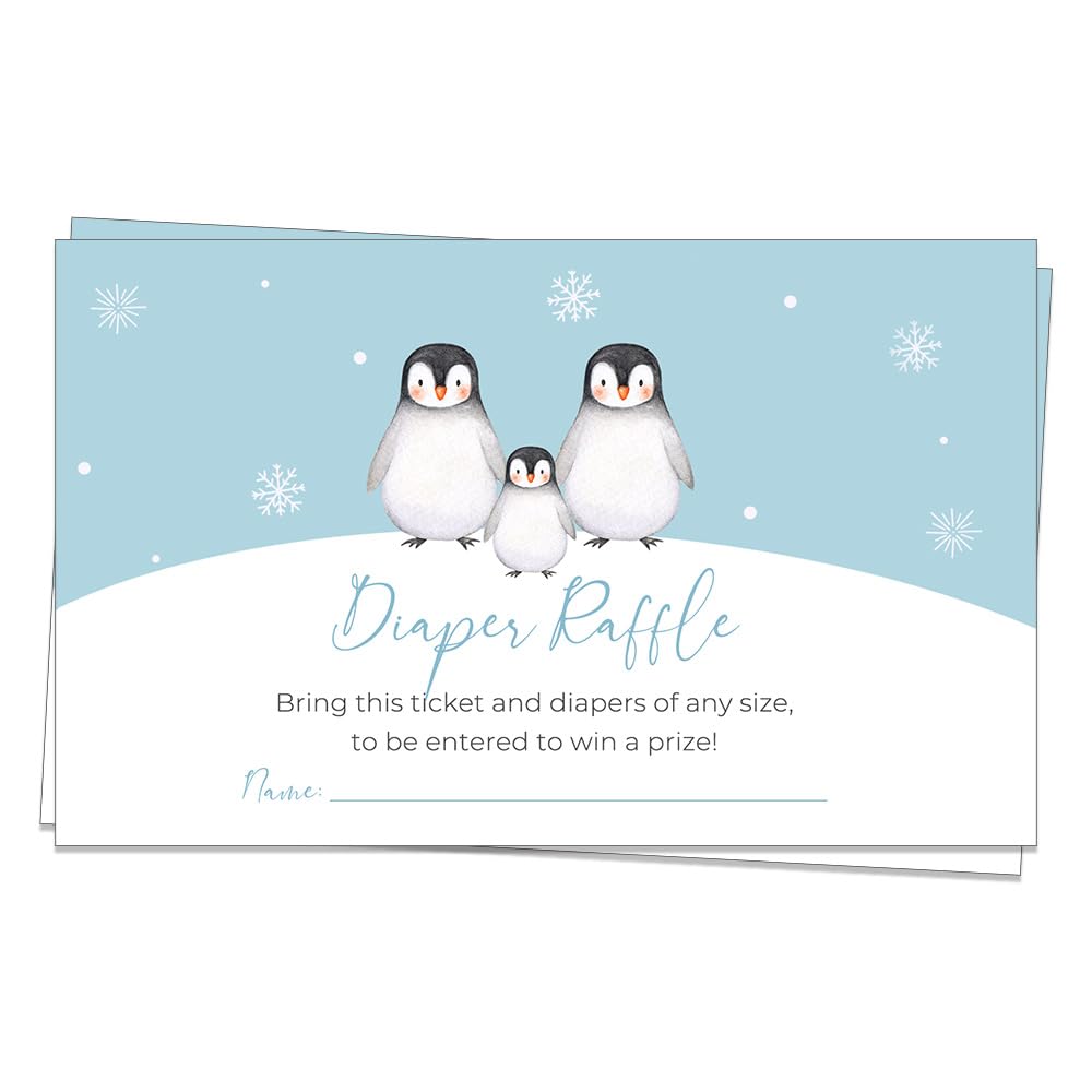 The Invite Lady Penguin Diaper Raffle Tickets Gender Reveal Neutral Winter Baby Shower Insert Cards (50 count)