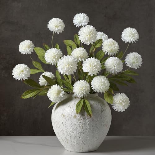 6 Pcs Faux Silk Pompon Mum Artificial Flowers for Vase - 27" Bulk Fake Chrysanth Branches with Stems for Vase DIY Bouquet Centerpieces Wedding Decorations Home Decor(Cream)