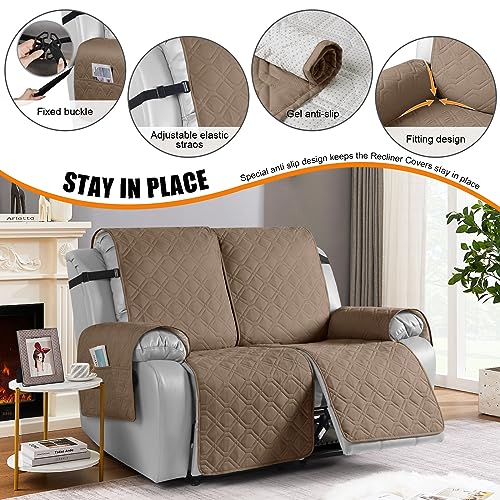 Image of VANSOFY Waterproof Recliner Loveseat Covers Washable, Light Brown,2 Seater | 1-Piece, Non-Slip with Elastic Straps, Sofa Cover with Pocket for Dogs, Pets