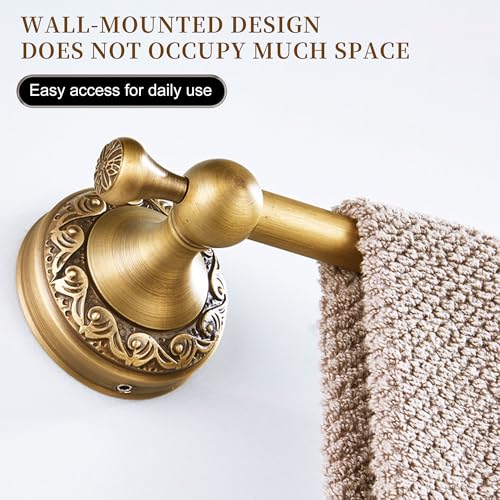Image of Wall Mounted Bathroom Towel Holder, Bath Towel Hanger Antique Brass Pattern Carving,Brushed Bronze