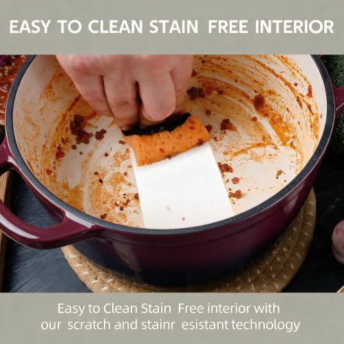 Image of Dutch Oven Enameled Cast Iron with Lid - Big Dual Handles - Oven Safe up to 500F - Classic Round Pot for Versatile Cooking 3 QT Deep Pot Fig