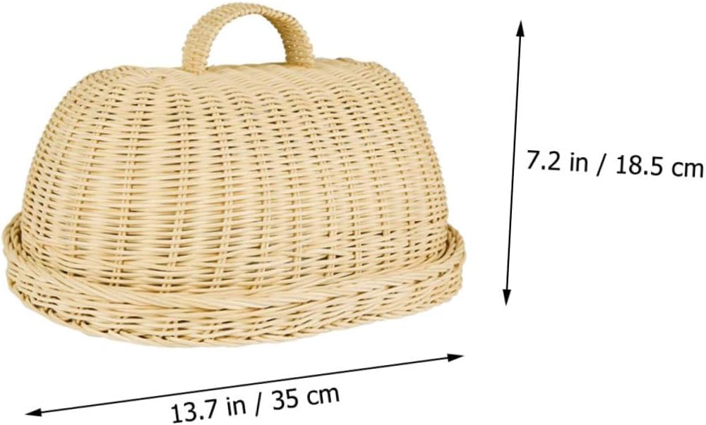 Healifty Rattan Food Cover Basket Kitchen Bread Storage Protective Woven Cloche with Dustproof Design for Fresh Fruit and Snack Keeping