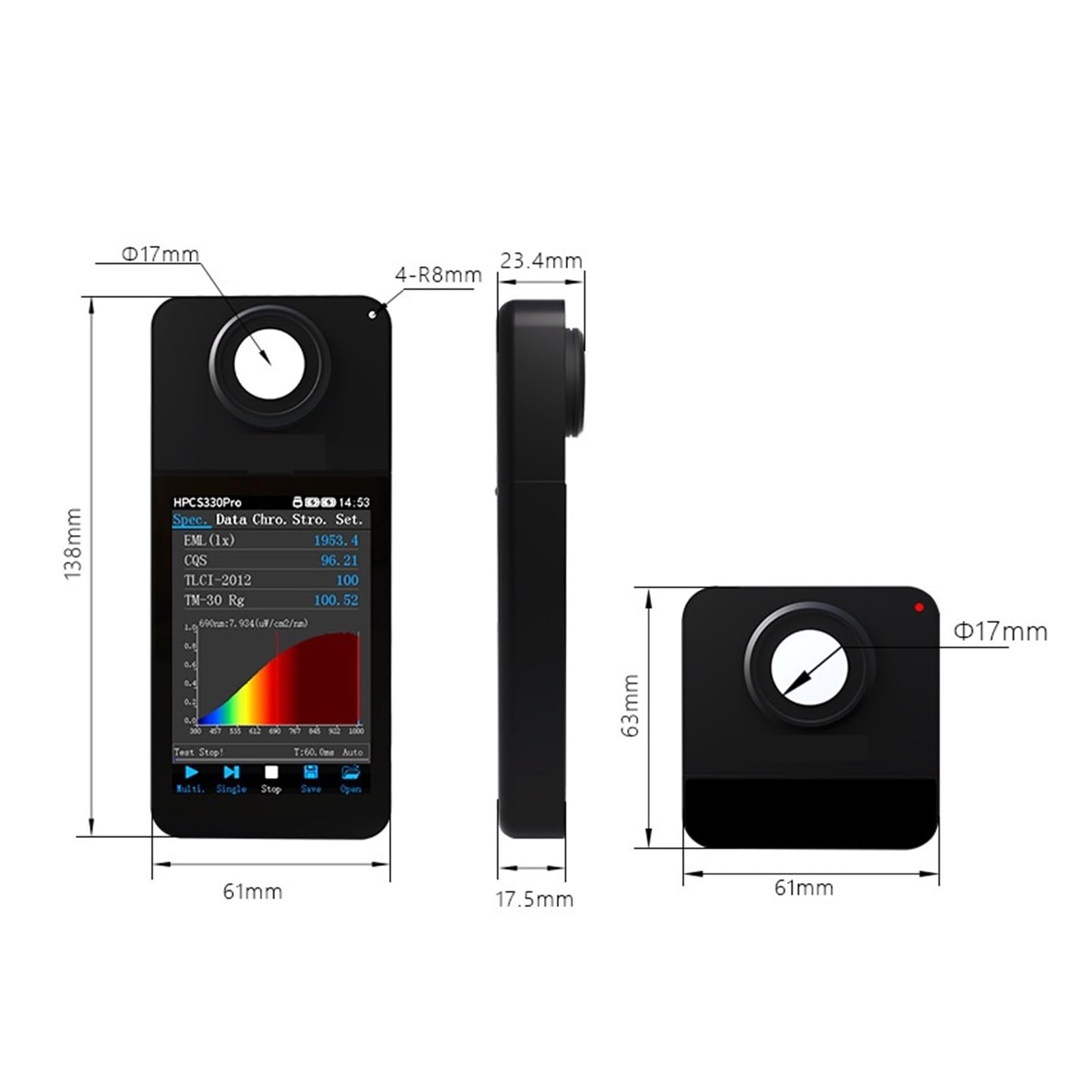 Espectrómetro Vis NIR HPCS-330Pro, medidor de irradiancia MW/cm² con Software for PC