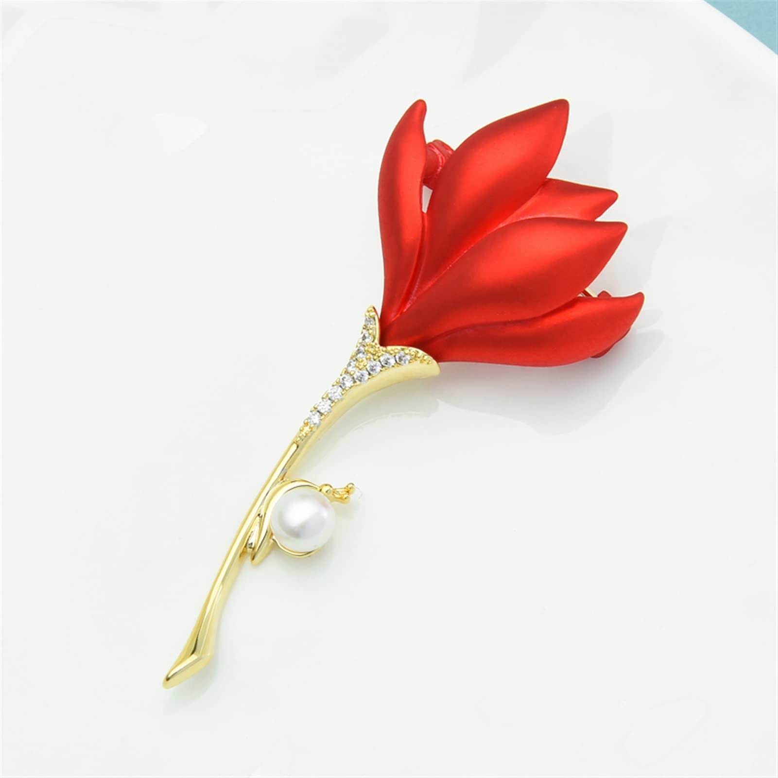 Brooch Broches for Mujer Damas Accesorios de Moda Damas Elegante Esmalte Broche Rojo Magnolia Flor Broche Fiesta Banquete Broche Broche for Mujer