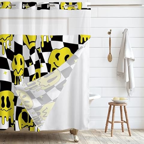 MEHOFOND No Hook Shower Curtain with Liner Cover