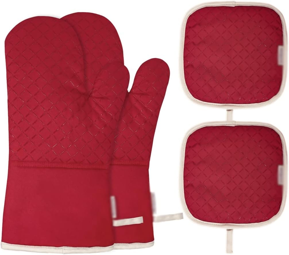1 Set of Oven Gloves Heat-Resistant Pot Holder Mat Oven Gloves Kitchen Gloves Baking Gloves (Color : Black, Size (D