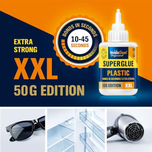Image of WoldoClean Super Glue for Plastic 50g for Instant Strength - Waterproof, Heat-Resistant, Clear Glue with Precise Nozzle