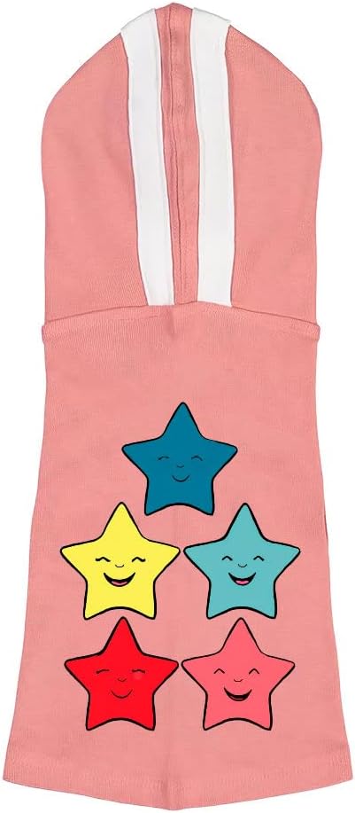 Star Print Dog Shirt with Hoodie - Cute Kawaii Dog Hoodie - Colorful Dog Clothing - Pink White, XL
