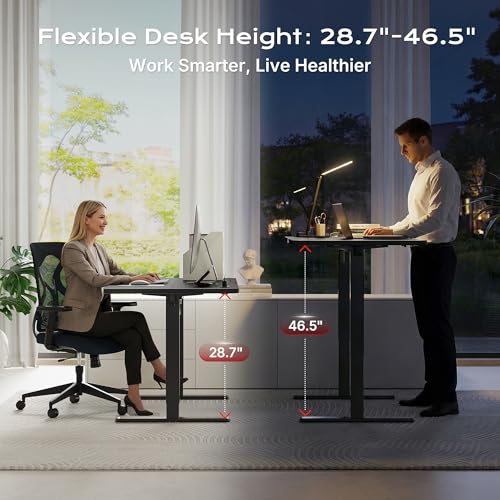 Image of Huuger Electric Standing Desk with Power Outlets and USB-C Port, 47 X 24 Inch Height Adjustable Desk, Sit Stand Desk for Home Office, Computer & Gaming Desk with 4 Presets, Carbon Black