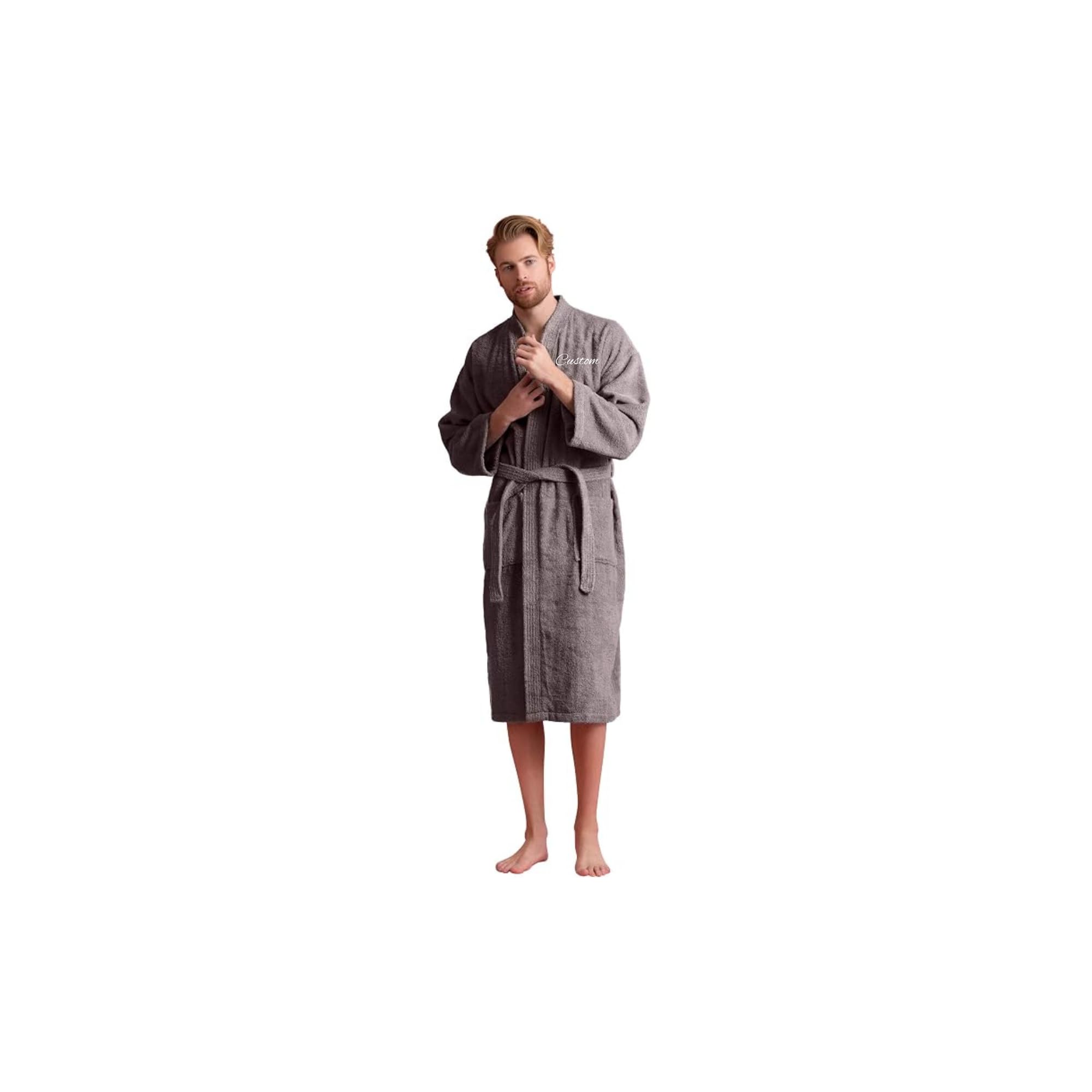 Men's Turkish Terry Kimono Style Bathrobe - 100% Cotton Robe for Men - Comfortable &amp; Absorbent - Soft &amp; Cozy Wear