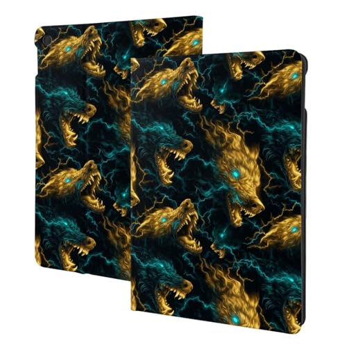Housse iPad 10.2 veille automatique et support folio imprimé loup doré