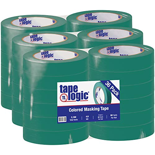 Image of Aviditi Tape Logic 1 Inch x 60 Yards, General Purpose Colored Masking Tape, Dark Green (Pack of 36) - Great for Home, Office, Arts, Crafts, DIY, Labeling and Coding