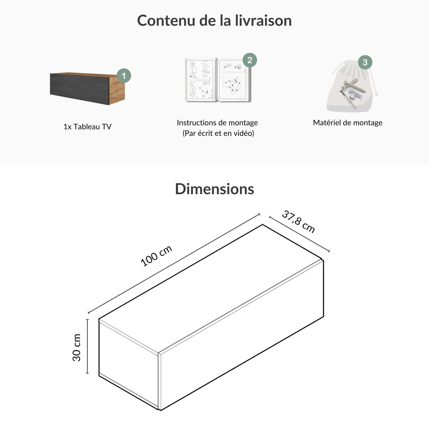 Planetmöbel Meuble TV West, Table TV 100 cm de Long, Meuble Tele Suspendu ou posé au Sol, Table Television pour Salon, Meuble TV 37,8 x 100 x 30 cm, chêne doré Noir Charcoal