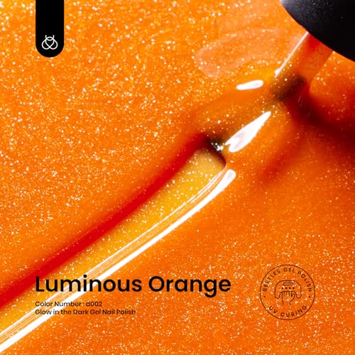 Image of Beetles Gel Nail Polish - Luminous Orange Glow in the Dark Gel Polish, Soak Off Uv LED Nail Lamp Nail Art Manicure Salon DIY Home 0.5Oz