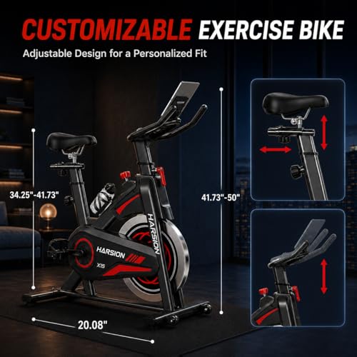 Image of HARISON Exercise Bike, Magnetic Stationary Bike for Home Gym, Adjustable Resistance Quiet Dual-Belt Indoor Cycling Bike with 380lb Capacity, APP Connectivity, Push-to-Stop, 6-Level Handlebar