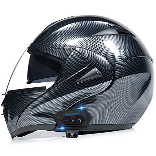 ZLYJ Bluetooth Integrado Casco De Motocicleta De Cara Completa, Cascos Abatibles De Motocross, Sistema De Comunicación De Intercomunicación con Radio FM MP3 Incorporada, Aprobado ECE F,L