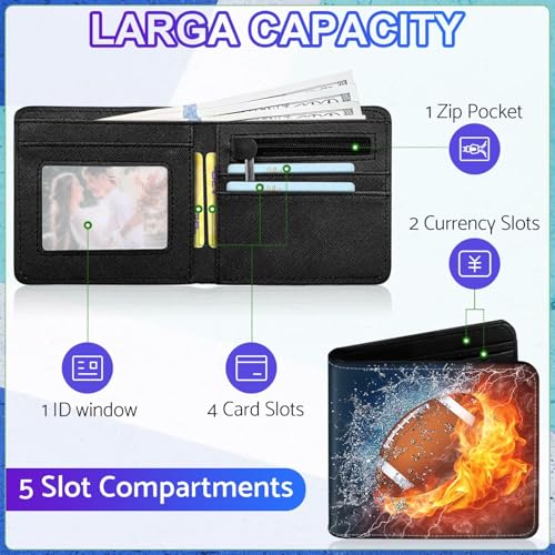 Image of Boys Wallet for Kids, Cool Kids Wallet for Boys Ages 8-10 9-12 11-15, Funny Football Leather Bifold Rfid Blocking, Coin Pocket Id Window for Teen Men Youth Guys Birthday Christmas Gifts