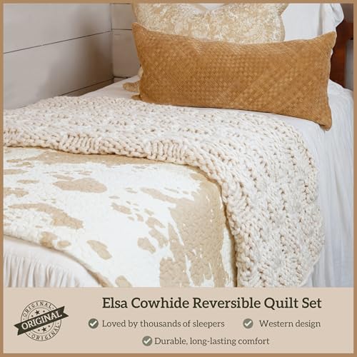 Image of Paseo Road Elsa Cowhide 3 Piece King Tan Cotton Western Bedding Quilt Set