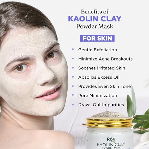 Image of Rey Naturals Kaolin Clay Powder For Face & Body - 200g | Face Pack For Deep Cleansing & Glowing Skin | Kaolin Clay For Acne, Blackheads & Oily Skin | Facial Self Care for Men and Women