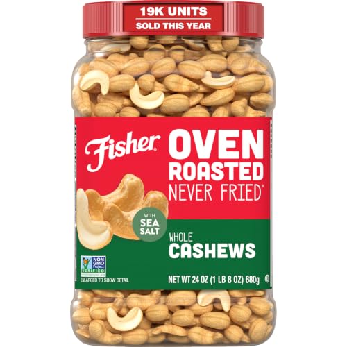 Fisher Oven Roasted Never Fried Whole Cashews, 24 Ounces