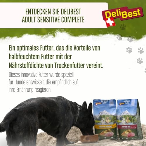 DeliBest Adult Sensitive Complete Dog Rind I Halbfeuchtes Futter für Hunde Adult I aus 100% Schweizer Rindfleisch I getreidefrei & ohne andere Zusätze I Hundefutter kaltgepresst I 4 kg