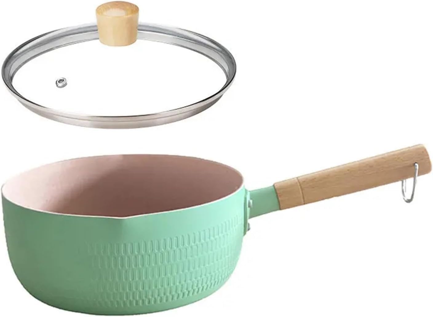 Sartén de leche de acero inoxidable con mango de madera para fideos
