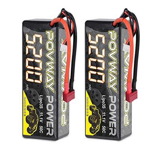 POVWAY 3S Lipo Battery, 5200mAh 11.1V 50C RC Battery with Deans T Plug Hardcase Lipo Battery for RC Cars, RC Truck,Helicopter, Airplane (2 Pack)