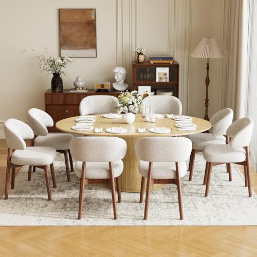 Image of MALOL 47 inch-63 inch Extendable Round to Oval Dining Table Chairs Set for 4-8, Modern Wooden Kitchen Table and Chairs with Hidden Storage and Fluted Design for Dining Room /Small Space(Natural Wood and Beige)