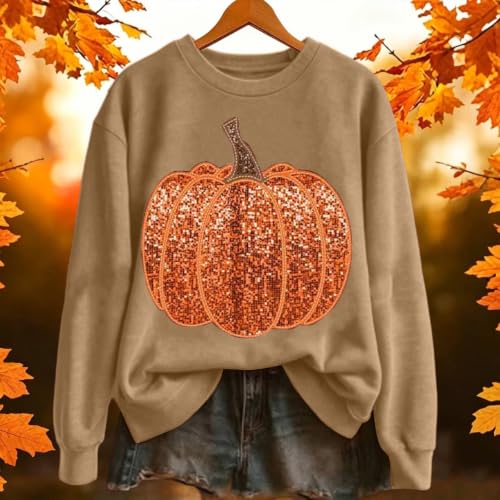 Pumpkin Sweatshirt Women Sequin Oversized Crewneck Halloween Sweatshirts - image 3