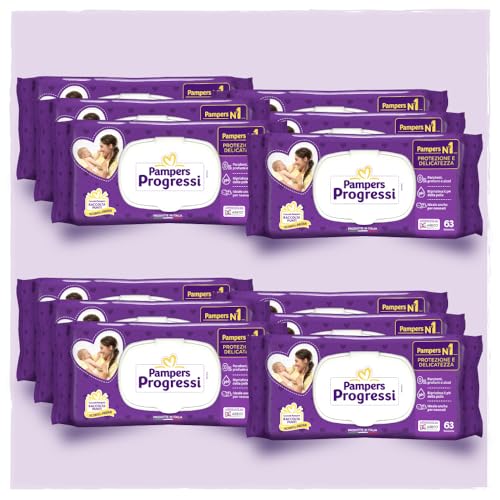 Immagine prodotto: Pampers Progressi Salviette neonato, 756 unità (12 confezioni) - Salviettine ideali per neonati pelli delicate - protegge da irritazioni - formula idratante pulizia profonda - senza profumi aggiunti