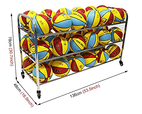 Ballenkar Opbergwagen voor Sportballen met 3 Niveaus, Roestvrijstalen Basketbal Bal Organisator Houder, Verwijderbare… - Image 3