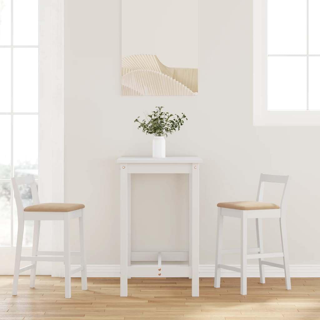 Tabouret de bar lot de 2 en bois d'hévéa blanc avec assise confortable