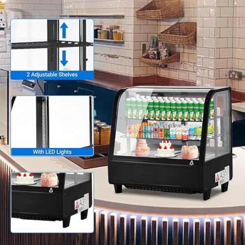 Image of Commercial Display Refrigerator, 3.5 Cu.Ft Refrigerated Display Case with Adjustable Shelves and LED Lighting, Countertop Display Fridge with Rear Sliding Glass Door for Cafe, Restaurant, Bakery