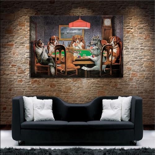 Myartstyle - Bilder Hunde Poker spielen Tiere 60 x 40 cm Leinwandbilder Xxl - 1 Teilige Wandbilder Kunstdrucke w-a-2048-19