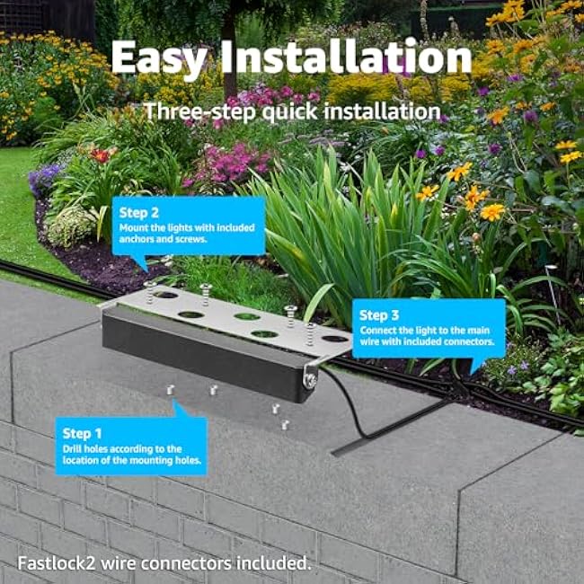 SUNVIE 7 Inch Hardscape Lighting 5W LED Retaining Wall Lights 3000K Warm White Low Voltage Landscape Lighting Waterproof Outdoor Step Lights with Connectors Paver Lights for Retaining Wall ETL, 4 Pack